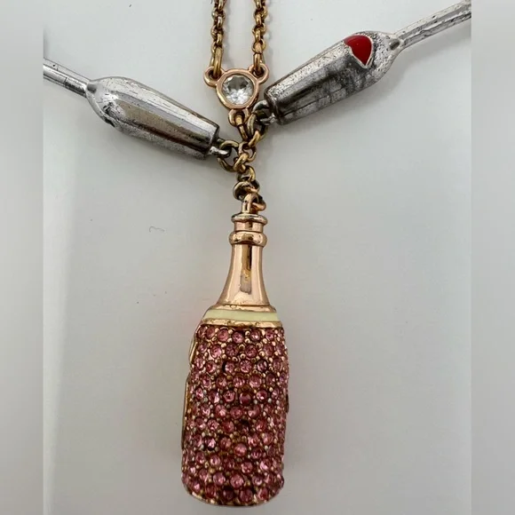 Pink Champagne Pendant Necklace Rose Gold Statement Jewelry Bridal Bride Wedding - Picture 8 of 17